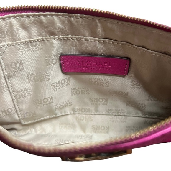 Michael Kors Bright Pink Pebble Leather Slim Wristlet Clutch - Picture 6 of 7